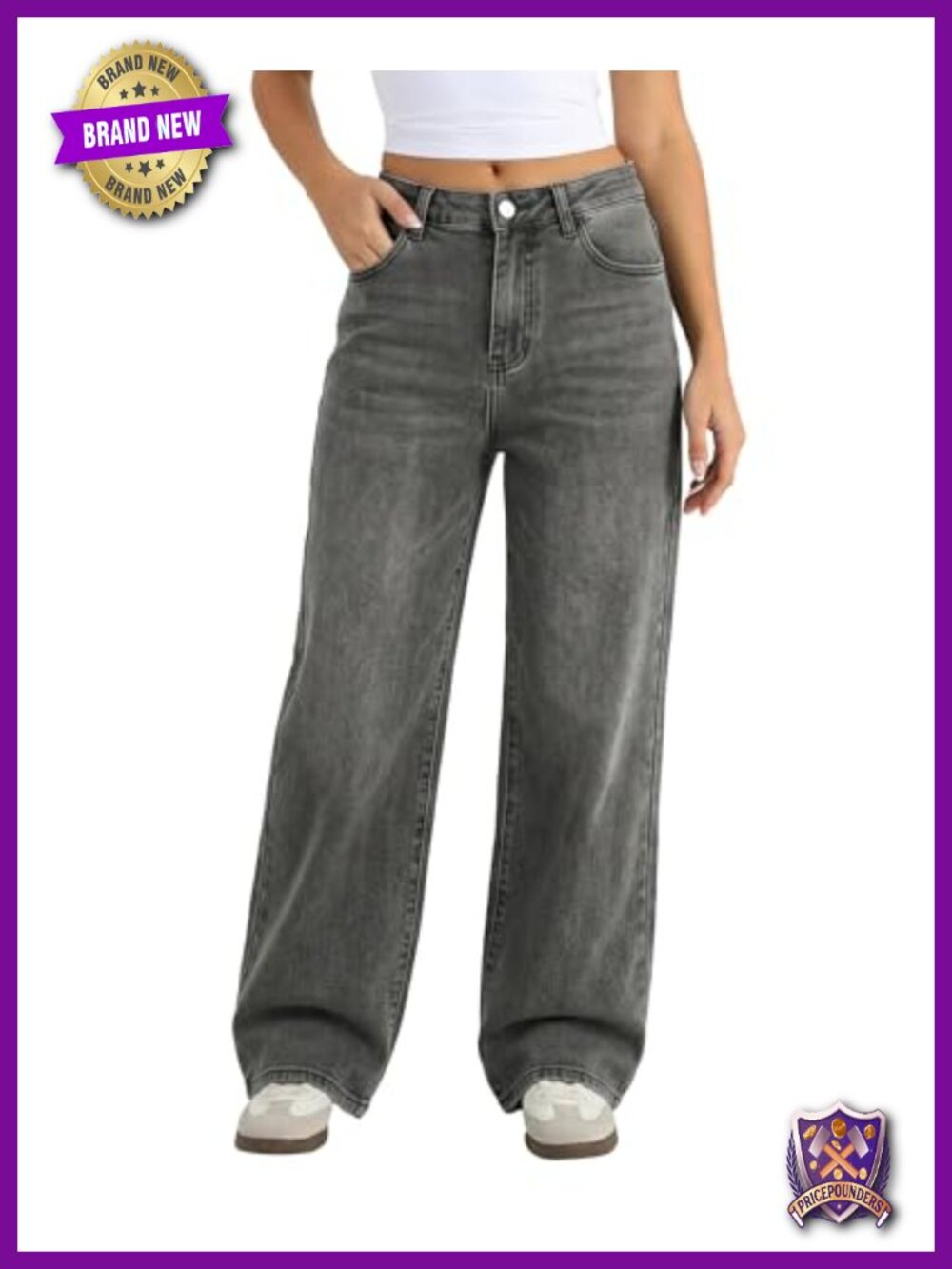 High Waisted Wide Leg Jeans Stretch Denim Petite Length